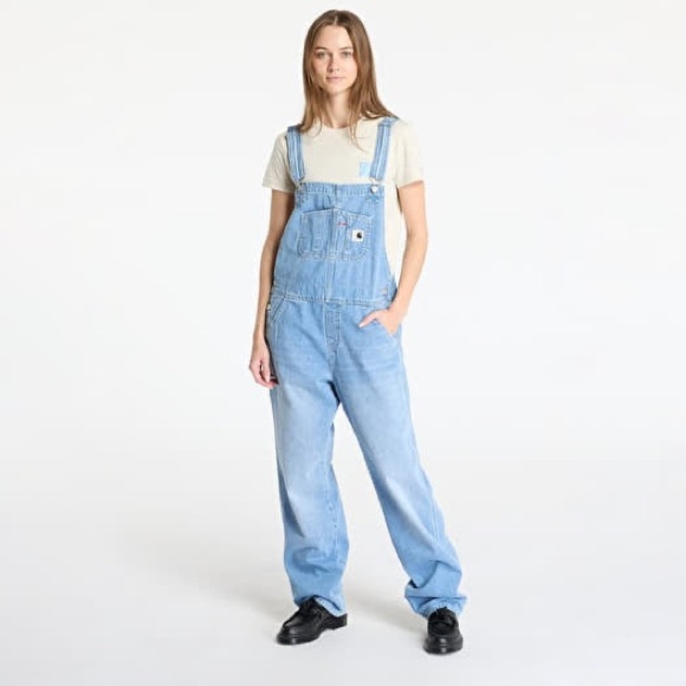 NWOT - CARHARTT WIP W' BIB OVERALL STRAIGHT I031250 BLUE STONE BLEACHED, Size M